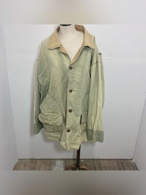 Vintage Mens Woolrich Canvas Chore Jacket Fly Fishing Hunting 2XL Faded Green